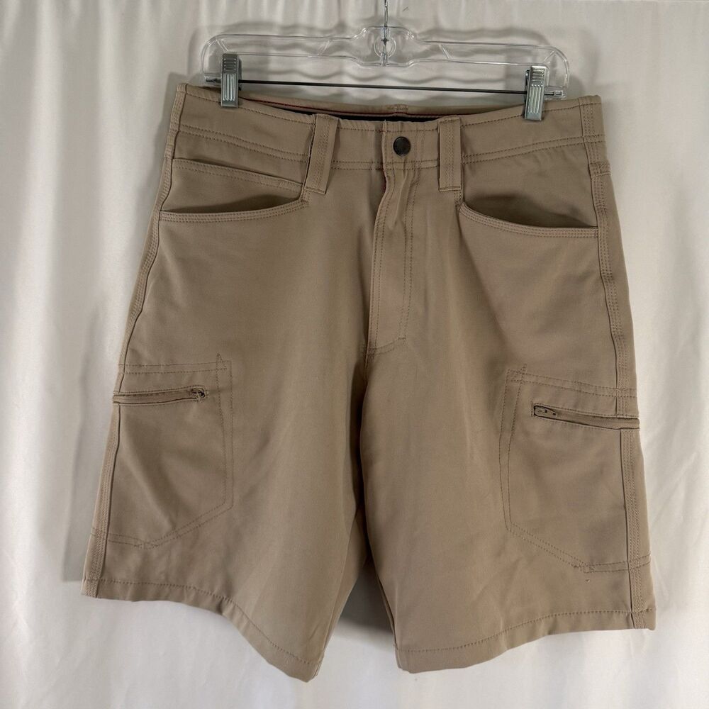 Eddie Bauer Workwear Cargo Shorts Men's 32 Beige 10.5" Inseam Hiking Zip Pockets